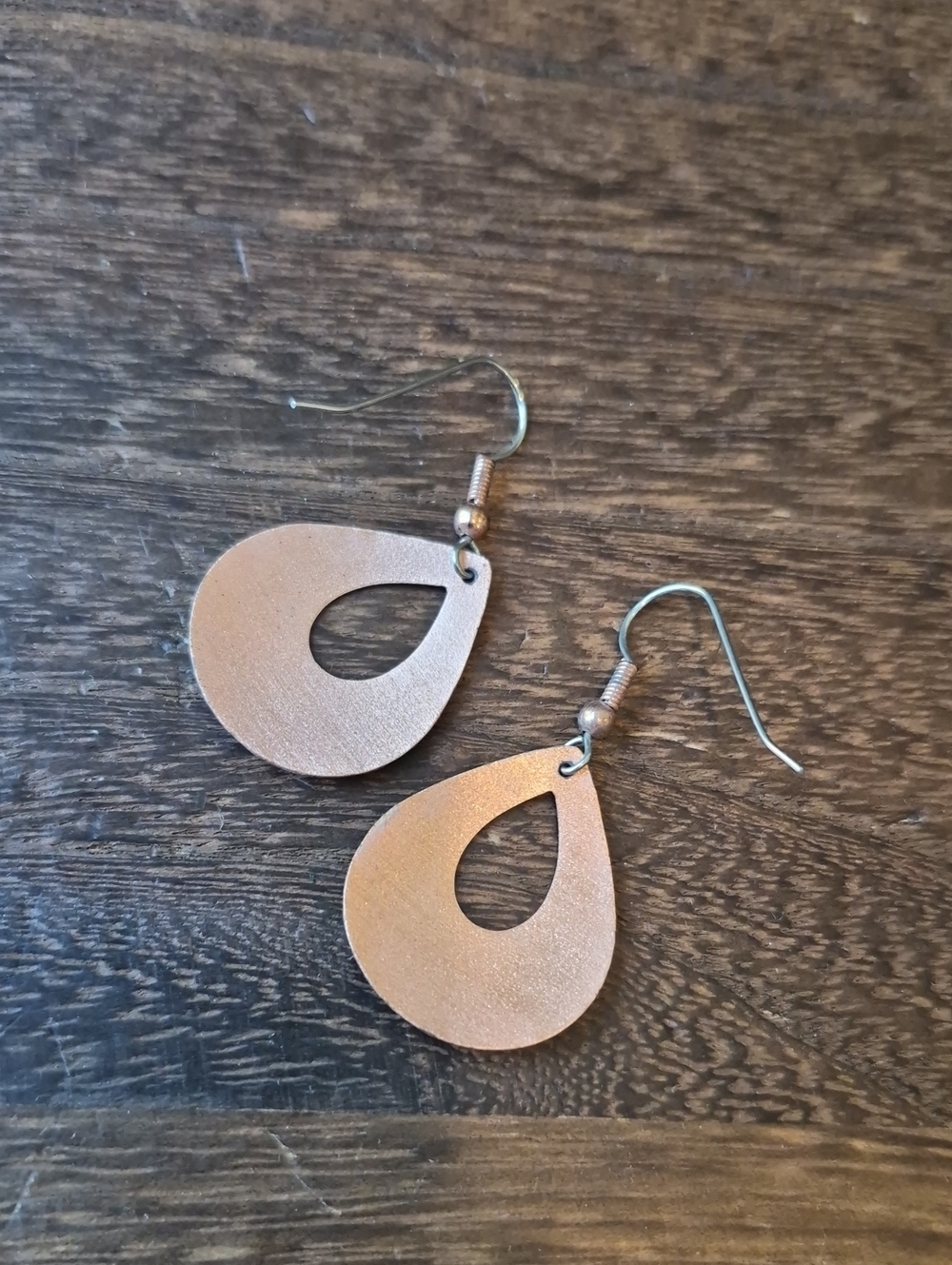Southwestern Aztec Print Copper & Silver Tone Tear Drop Dangle Earrings - Picture 4 of 7